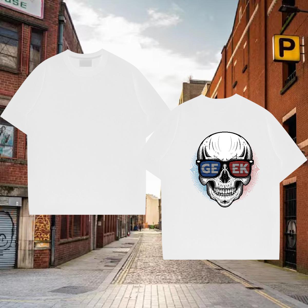 Free Shipping Man T Shirts skull Clothings 230g Pure Cotton Outdoor Cool Design Black Oversized Breathable Short Sleeve Men Tees