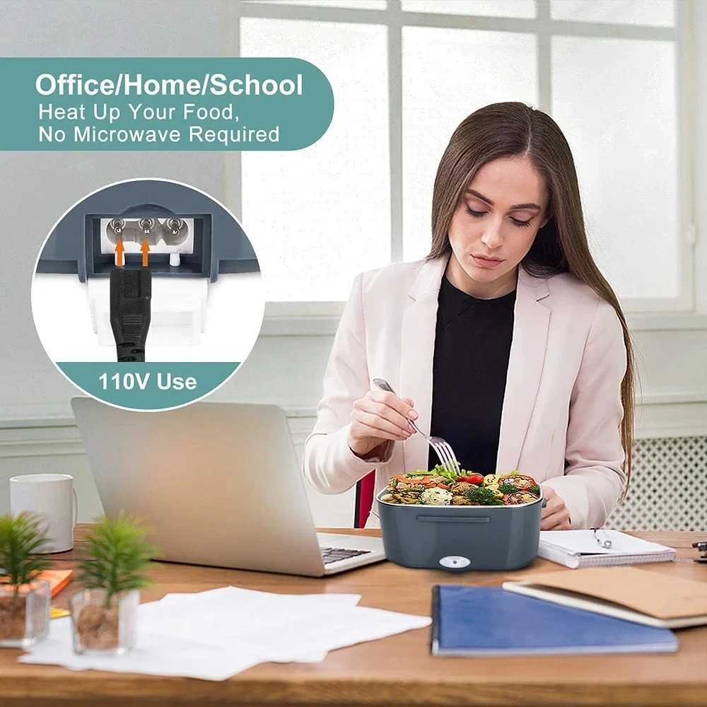 2In1 Electric Heating Lunch Box Portable Stainless Steel Liner Bento Lunchbox Food Container Bento Box for Car Home 12V 110VM240807