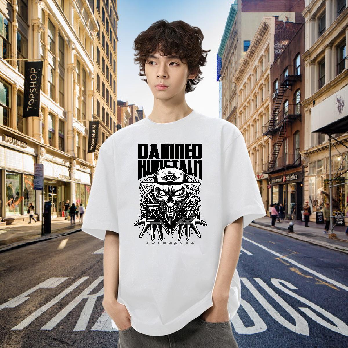 Stylist Men T Shirts skull Polos 230g 100% Cotton Hip Hop TOP Quality Customized Breathable Men Tops Tees