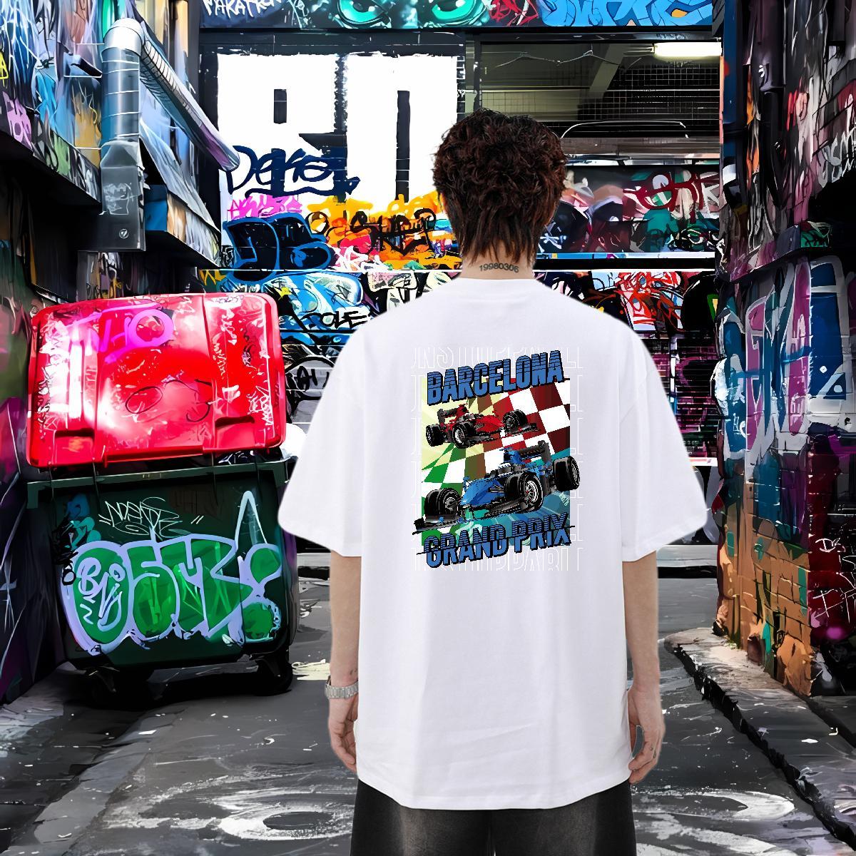 2024 DIY T-Shirts for Men car Tee Shirt 100% Cotton 230g Spring Summer Wholesale Custom Print Oversized O Neck Short Sleeves Men Tshirts
