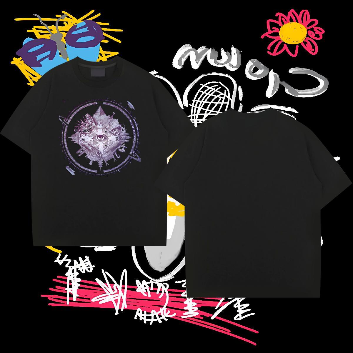 2024 Summer T Shirts Men eye of the devil Tees 100% Cotton 230g Street Wear Cool DIY Printed Short Sleeve O-Neck Men Tees