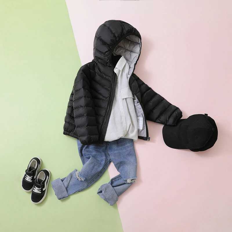 0-10 Childrens Ultra Light Duck Down Jacket 2024 New Autumn Winter Hoodie Boys and Girls Childrens Warm Puff Jacket X2411151