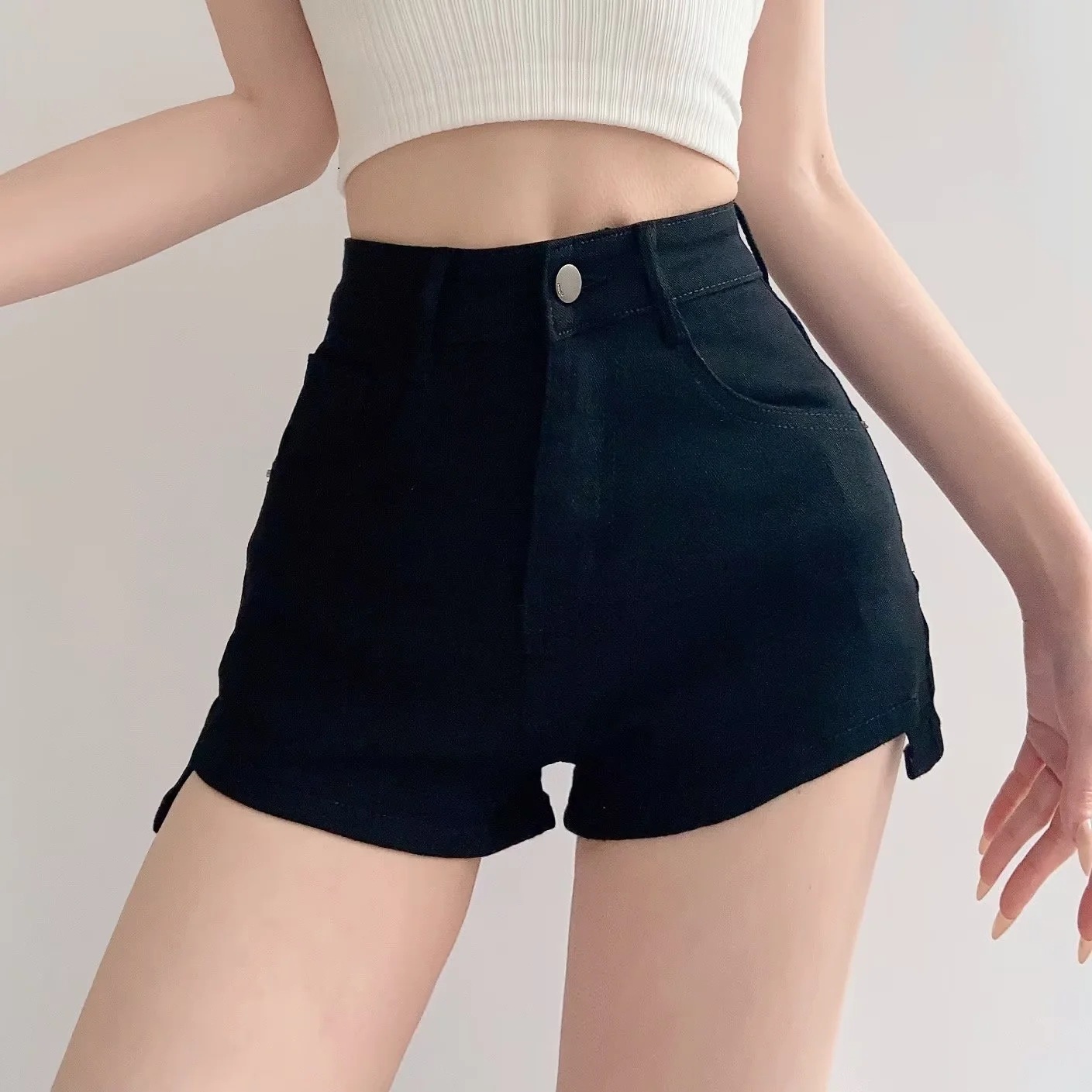Hot girl outfit high waisted denim shorts for women 2023 summer new street trend front short back long sweet and spicy hot pants
