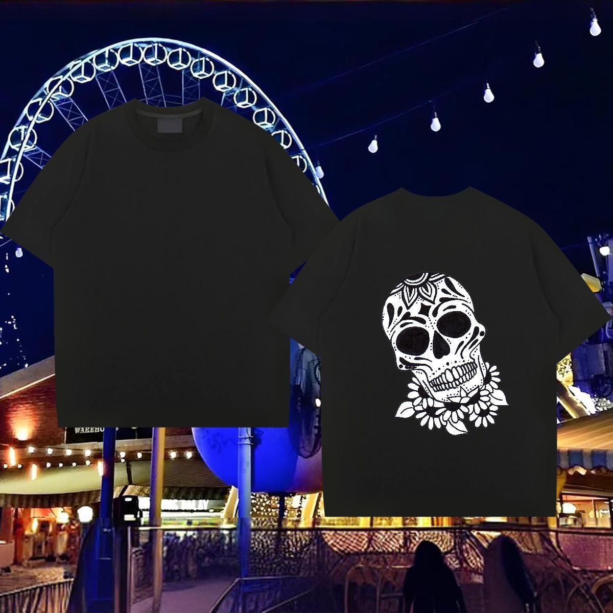 2024 T-Shirts for Men skull Tops Tees 100% Cotton 230g Hip Hop Free Shipping Customized Print Breathable Short Sleeve Mens Tshirts