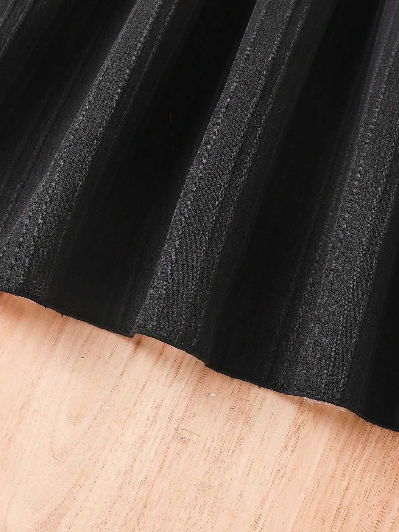 Girls Summer Elegant Fashion Black Belt DressW240720