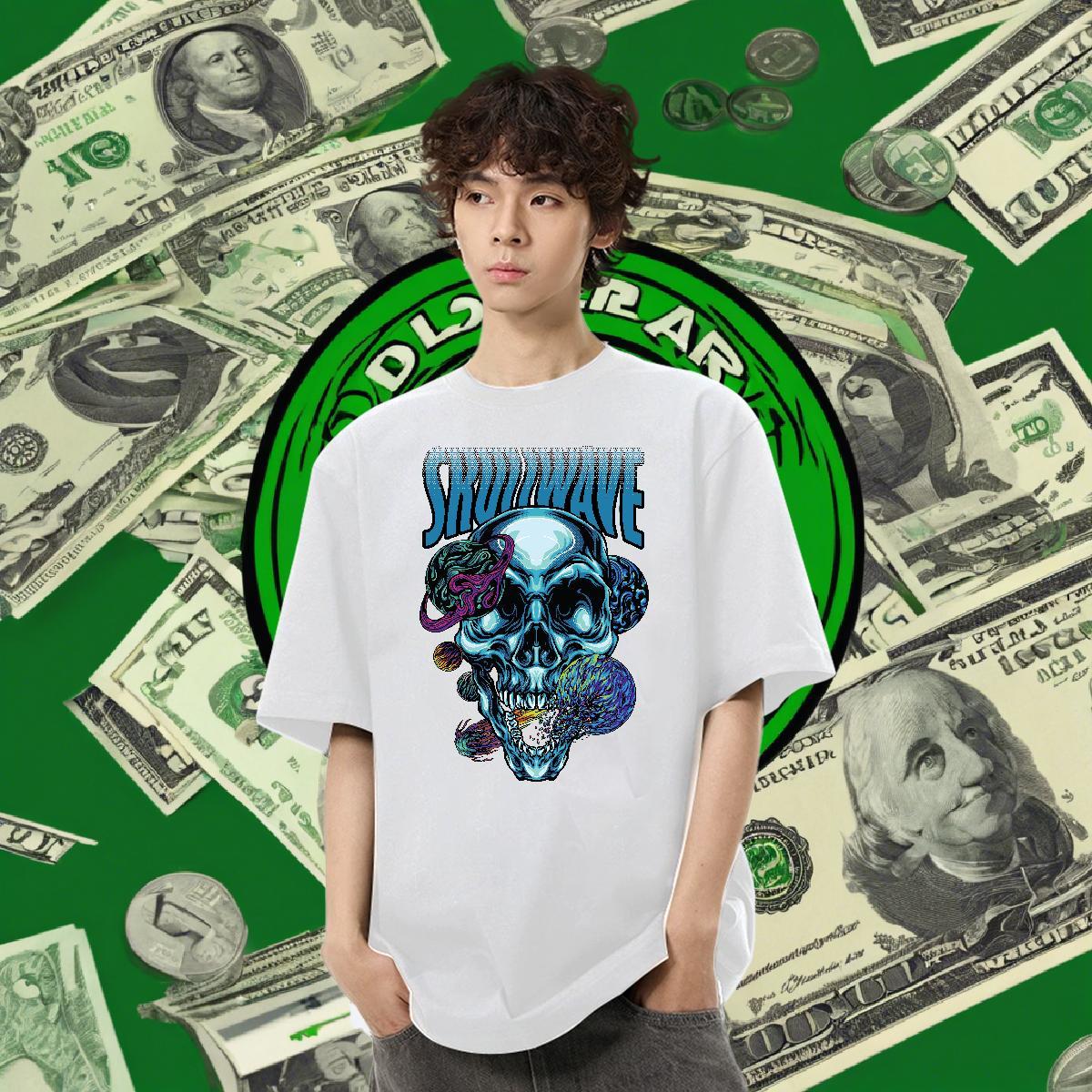 Fashion Designer Mens T Shirts skull Tops 230g Pure Cotton Casual Daily Wear TOP Quality Floral Print Round Neck Short Sleeve Men Tees