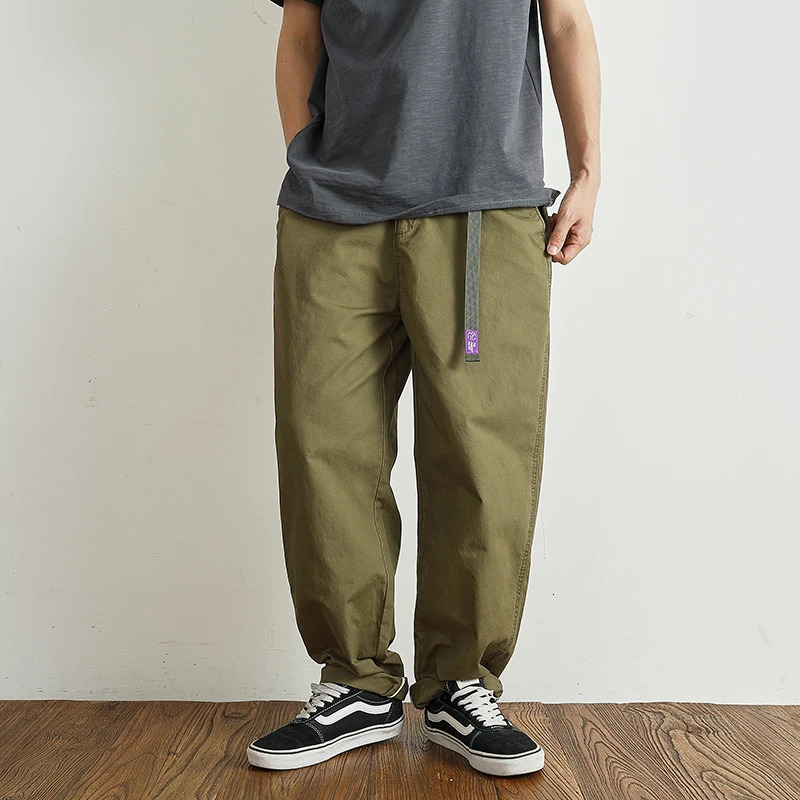Summer thin casual pants mens straight tube loose conical overalls all cotton wash reengraved purple mark daddy 240806