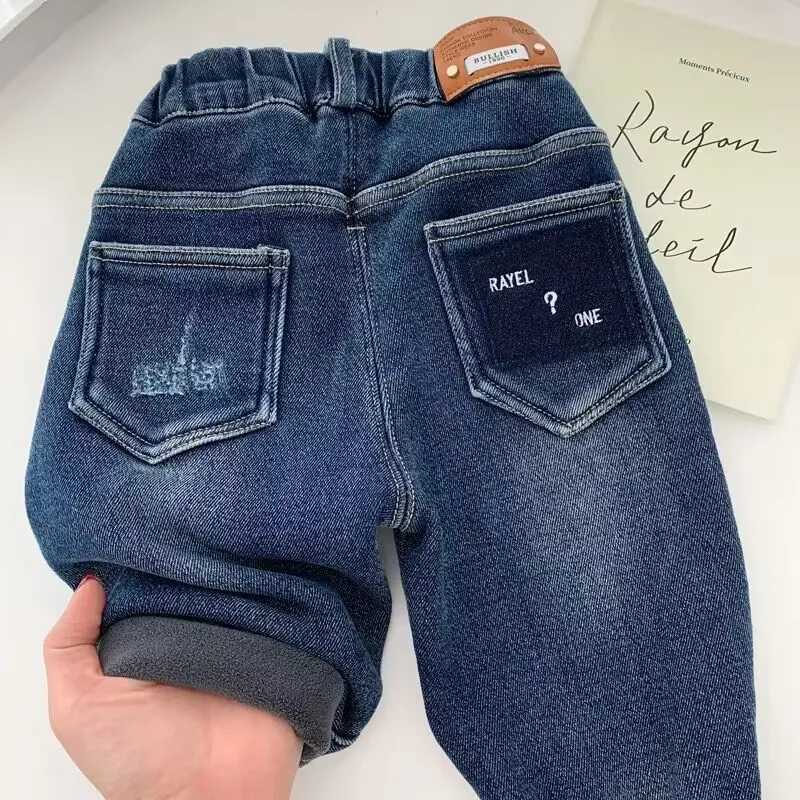 Jeans Boys Girls Winter Fleece Velvet Warm Jeans Thick Trousers High Waist Elastic Pants Jean Stretch Pencil Pant Hot Legging