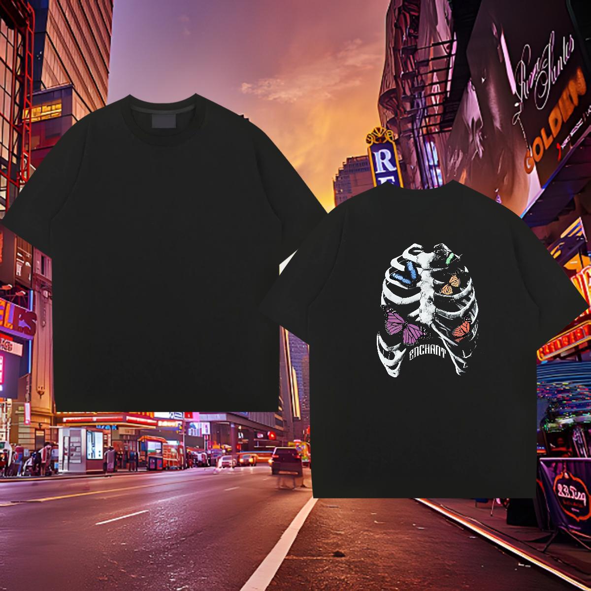 Brand Man T Shirts skull Tops Tees 230g Cotton Home Outdoor TOP Quality Black Oversized Crew Neck Men Tshirts