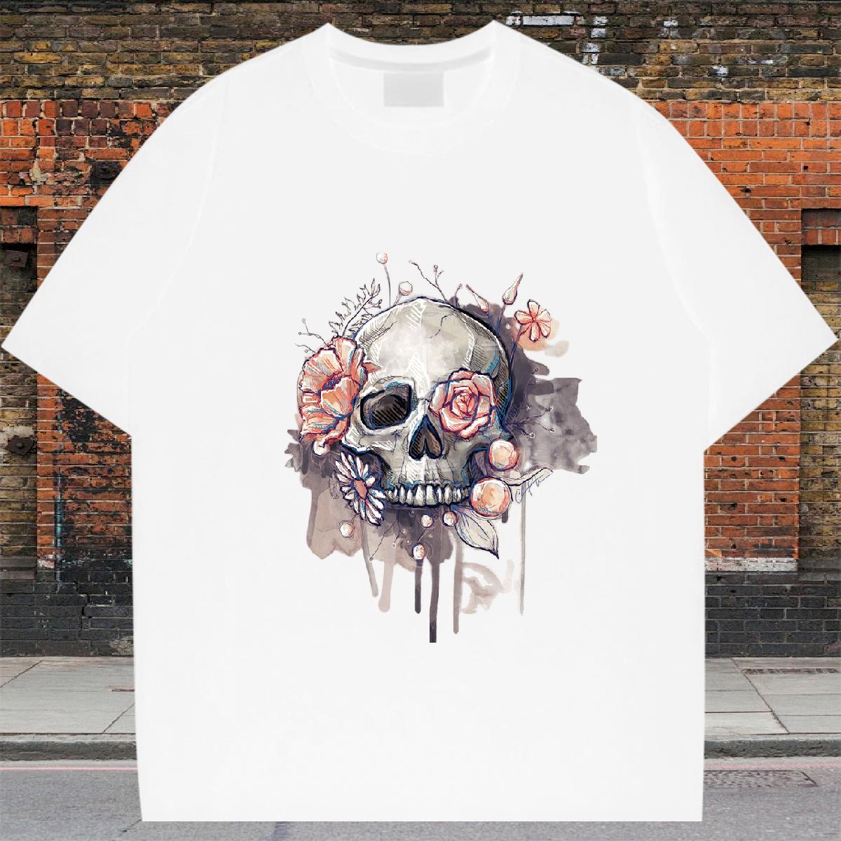 Classic Casual T Shirt For Man skull Tops Shirt 230g Pure Cotton Summer Casual Brand Black Oversized Breathable Mens Tshirts