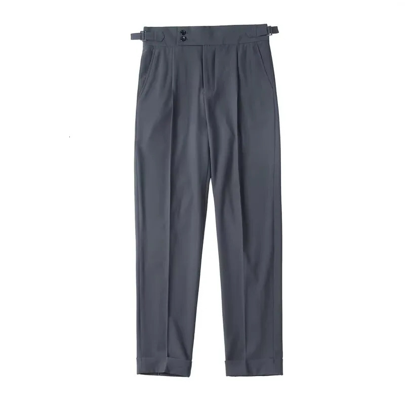 Autumn England Style High Waist Suit Pants Men Solid Quality Slim Fit Business Casual Trousers Formal 240806
