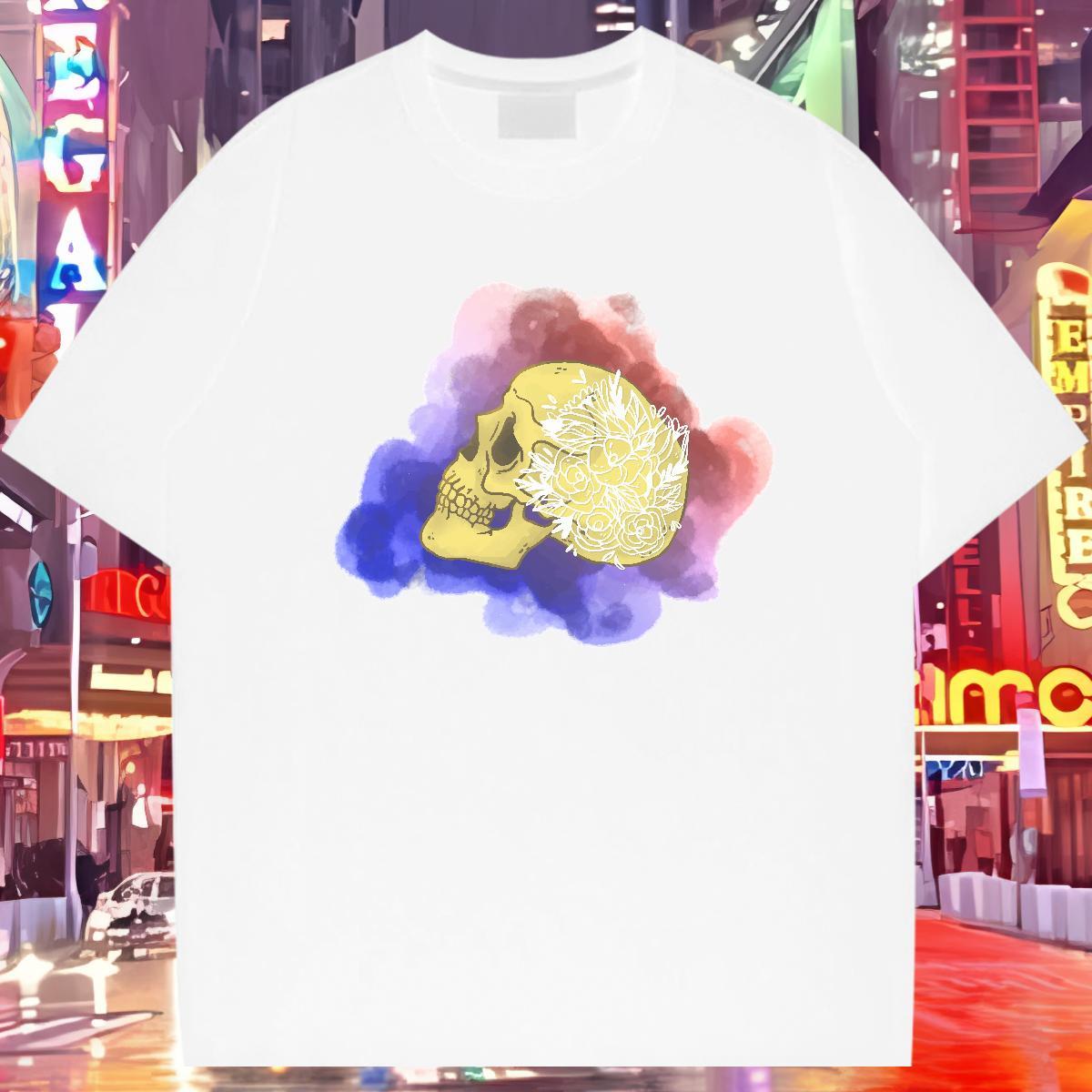 DIY Customized T-Shirts for Men skull Clothes 100% Cotton 230g Street Brand White Plus Size Breathable Short Sleeve Tshirts