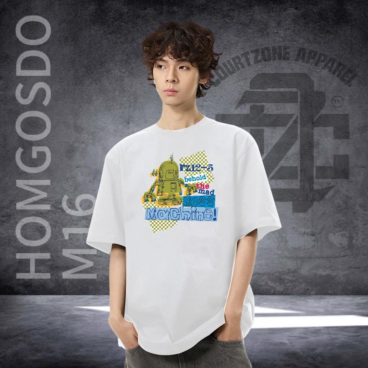 Classic Casual Man T Shirts robot Wear 230g Pure Cotton High Street Hip Hop Comfortable Anime Crew Neck Mens Tshirts