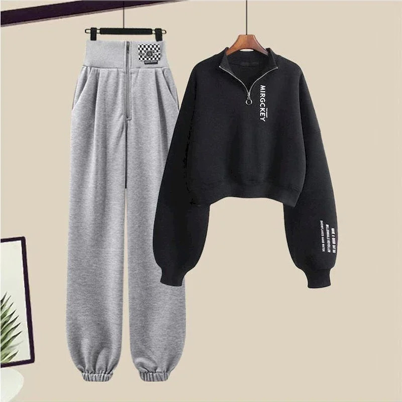 Y2k Streetwear HoodiesCasual Sweatpants Suit Women Autumn Zipper Pullovers Sweatshirts Harajuku Two Piece Sets Kpop Clothes 240807