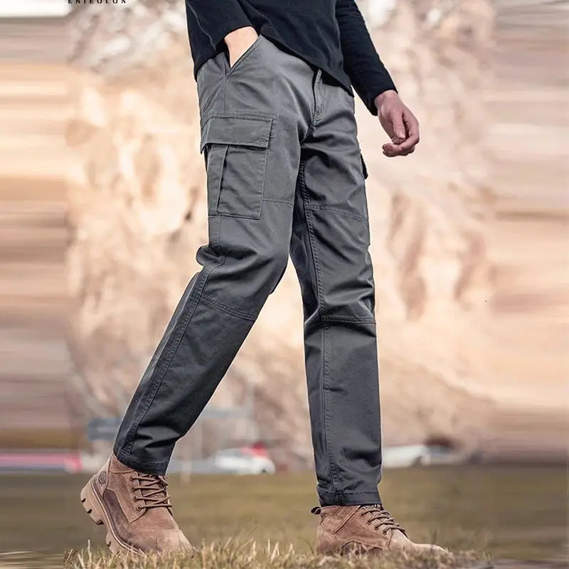Spring Summer Men Cargo Pants American Vintage Streetwear Fashion Male Clothes Six Pockets Casual Solid Straight Trousers 240806