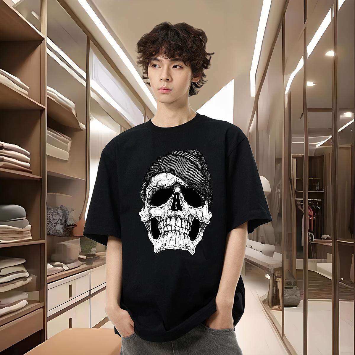 2024 New T Shirt For Man skull Tshirts 230g 100% Cotton Hip Hop Unisex Custom Cartoon O Neck Short Sleeves Men Tshirts