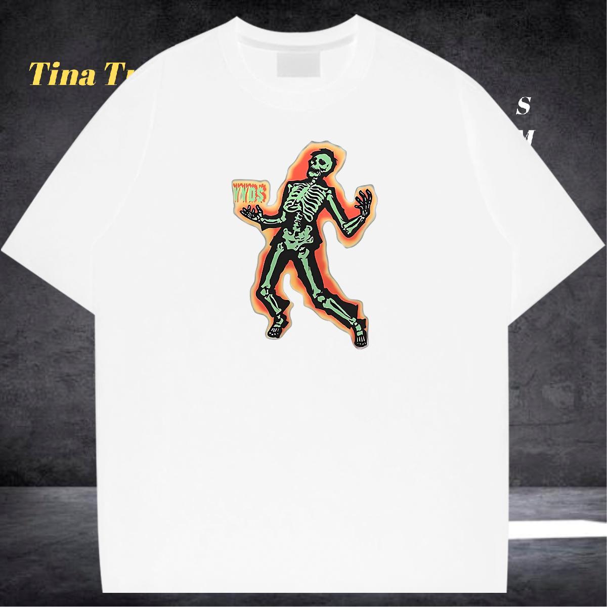 2024 T Shirts Men skull Wear 230g Pure Cotton High Street Hip Hop Wholesale Black Oversized Short Sleeve O-Neck Mens Tshirts