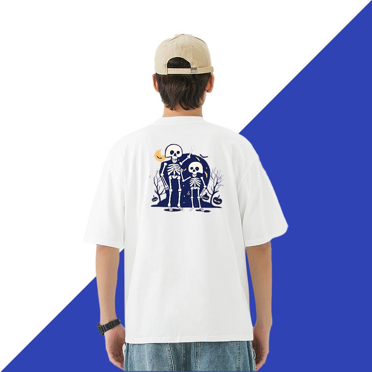 DIY T Shirts Men skull Tshirts 230g Pure Cotton Summer Casual Cool Plus Size Cartoon Crew Neck Breathable Men Tops Tees