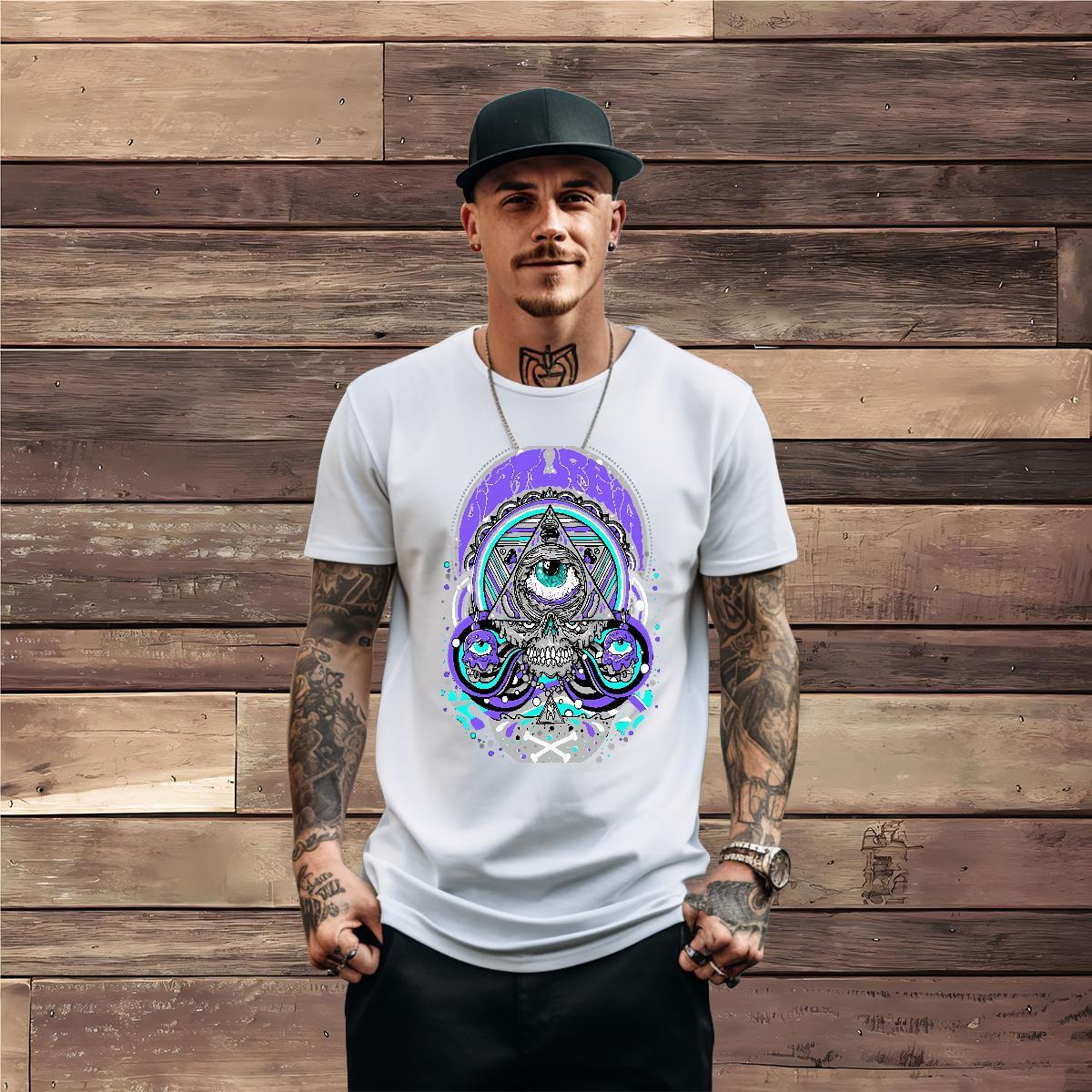 Classic Casual T shirt eye of the devil Tshirts 230g Cotton Daily Outfit TOP Quality DIY Anime O Neck Short Sleeves Tshirt for Man Woman