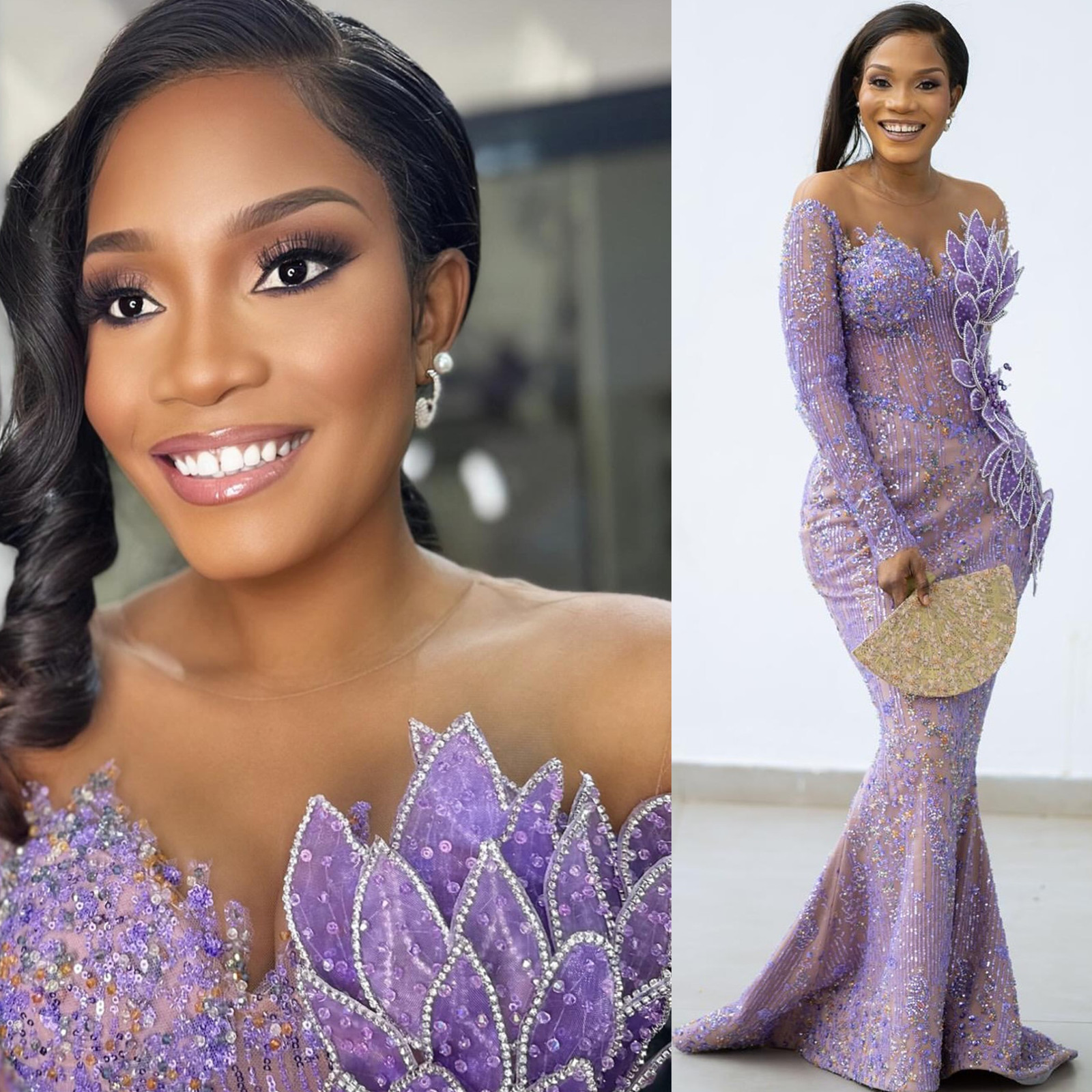 2024 Plus Size Lavender Illusion Mermaid Prom Dress Lacefull Promdress Beaded Evening Formal Party Second Reception Birthday Engagement Gowns Dresses 