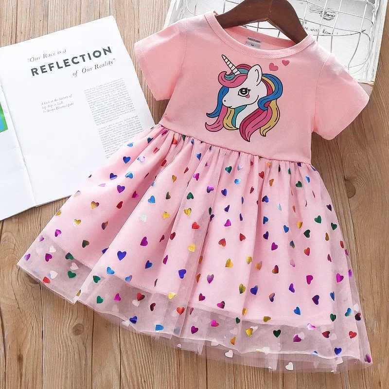 2024 Summer Girl Dress Cotton cartoon Splicing Net Party Princess Dress 2-6 Year Old Girl Birthday DressW240720