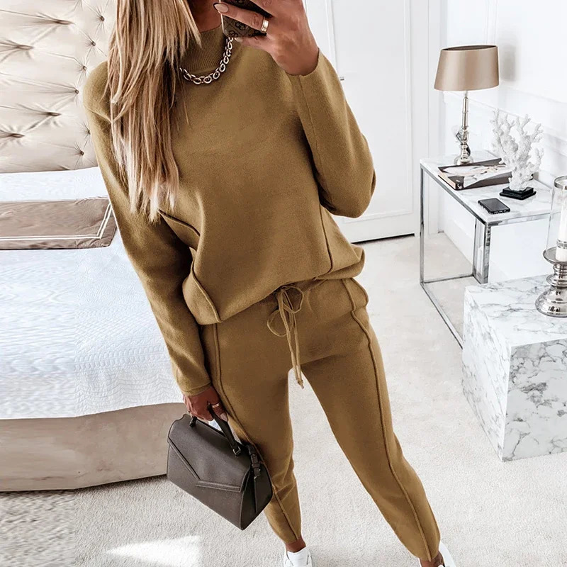 Autumn Women Tracksuit Sweatshirt Drawstring Pants Suit Female Fashion Ladies Casual Loose Long Sleeve Pullover Sports Set 240807
