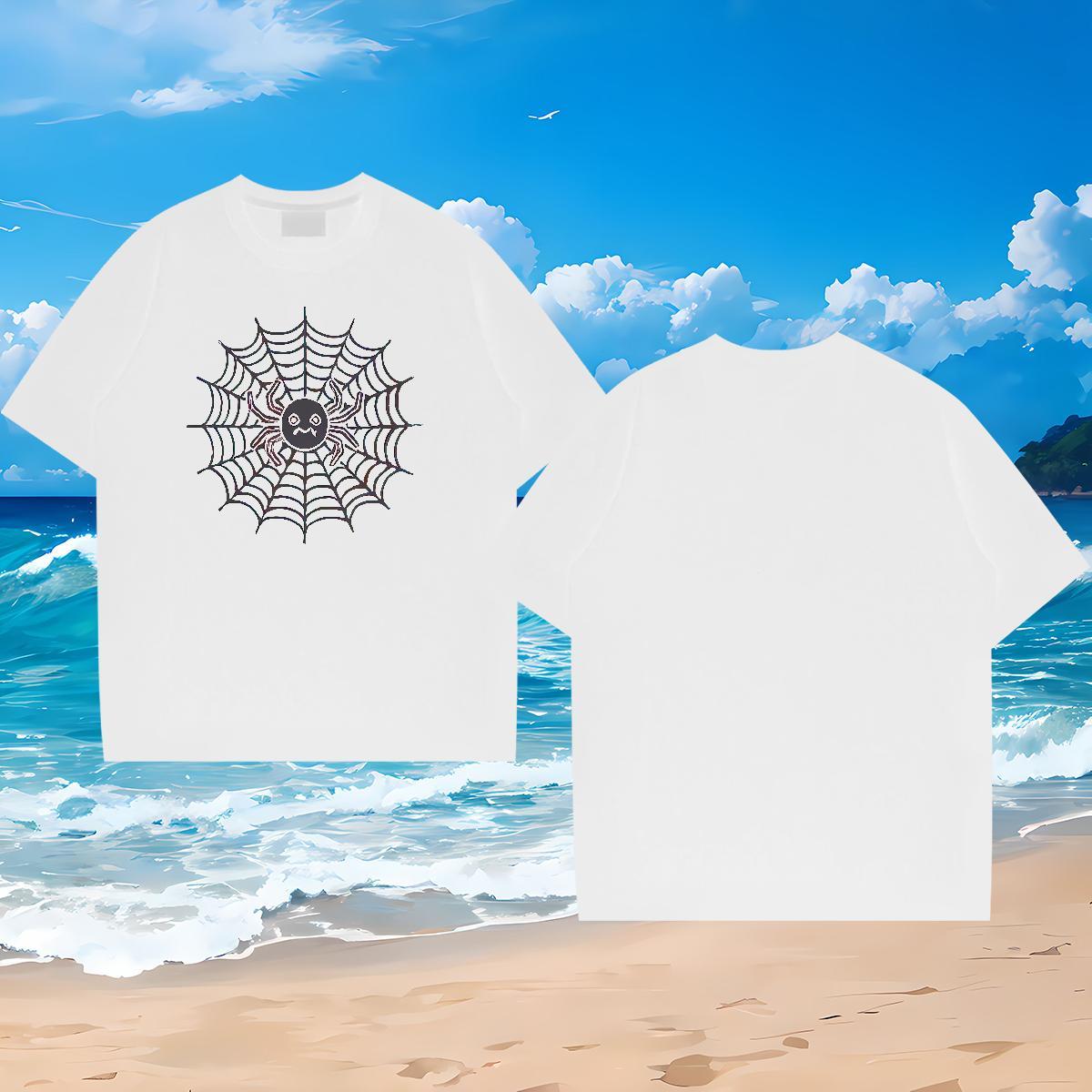 Wholesale T Shirt For Man spider web Tees Shirts 230g Cotton Anime Printing Street Cool Oversized 3XL 4XL Crew Neck Breathable Men Clothes T-Shirt