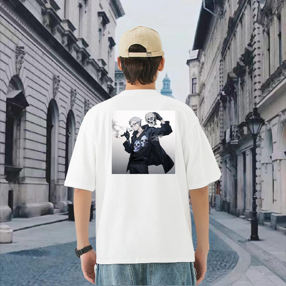 Casual New Mens T Shirts skull Clothes 230g Cotton Sports Casual Soft Custom Print Oversized O-Neck Short Sleeve Tshirt for Man Woman