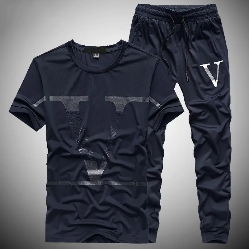 Sweatpants Smooth T-shirts Pants Suits For Men Nylon Workout Set Alphabet Tee Man Trousers Sets Fashion Offer Youthful Emo 240806