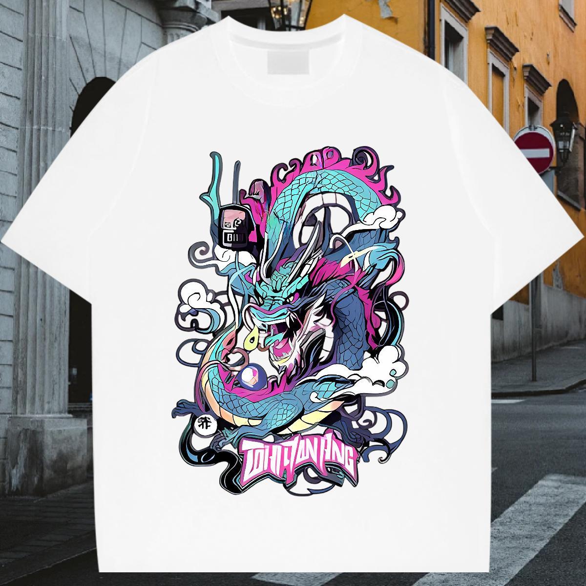 2024 Men T Shirts Cloud Dragon Tops Tees 100% Cotton 230g Sport Cool Design White Plus Size Short Sleeve Soft Men Tees