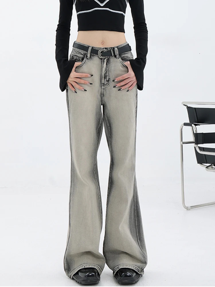 Women Dirtyfit Grunge Flare Jeans Bell Bottom Slim Denim Pants 2000s Aesthetic Japanese Fashion Trashy Y2k Streetwear Gyaru 240807