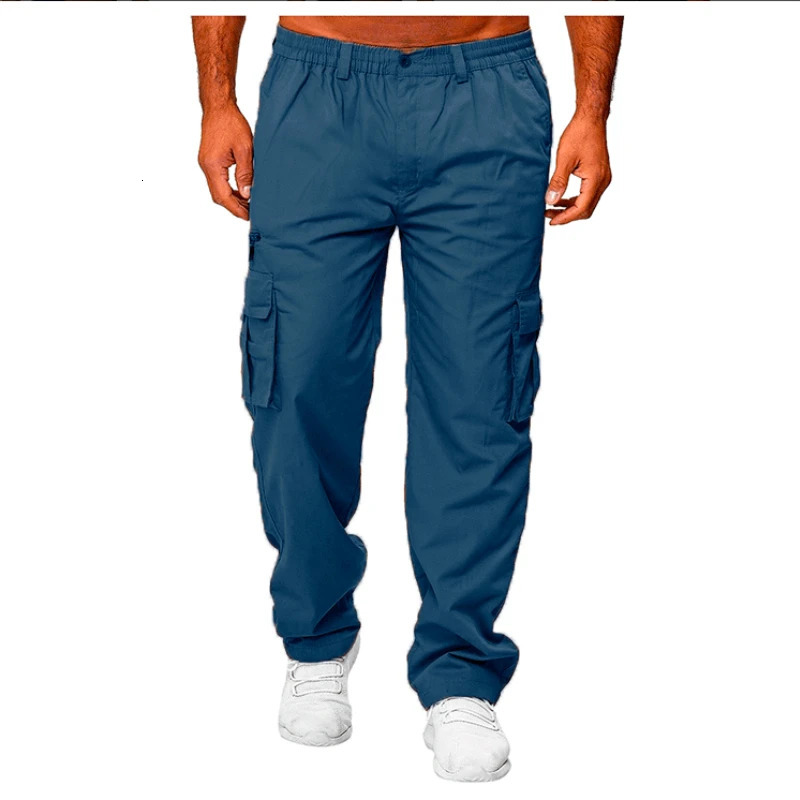 Mens Casual MultiPocket Loose Straight Tooling Pants Outdoor Fitness 240806