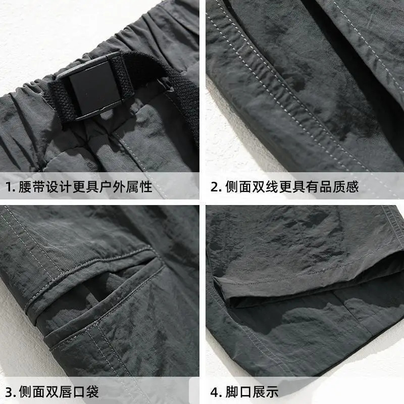 Spring Autumn Solid Color Fashion Elastic Waist Cargo Pants Man High Street Cotton Loose Pockets Patchwork Straight 240806
