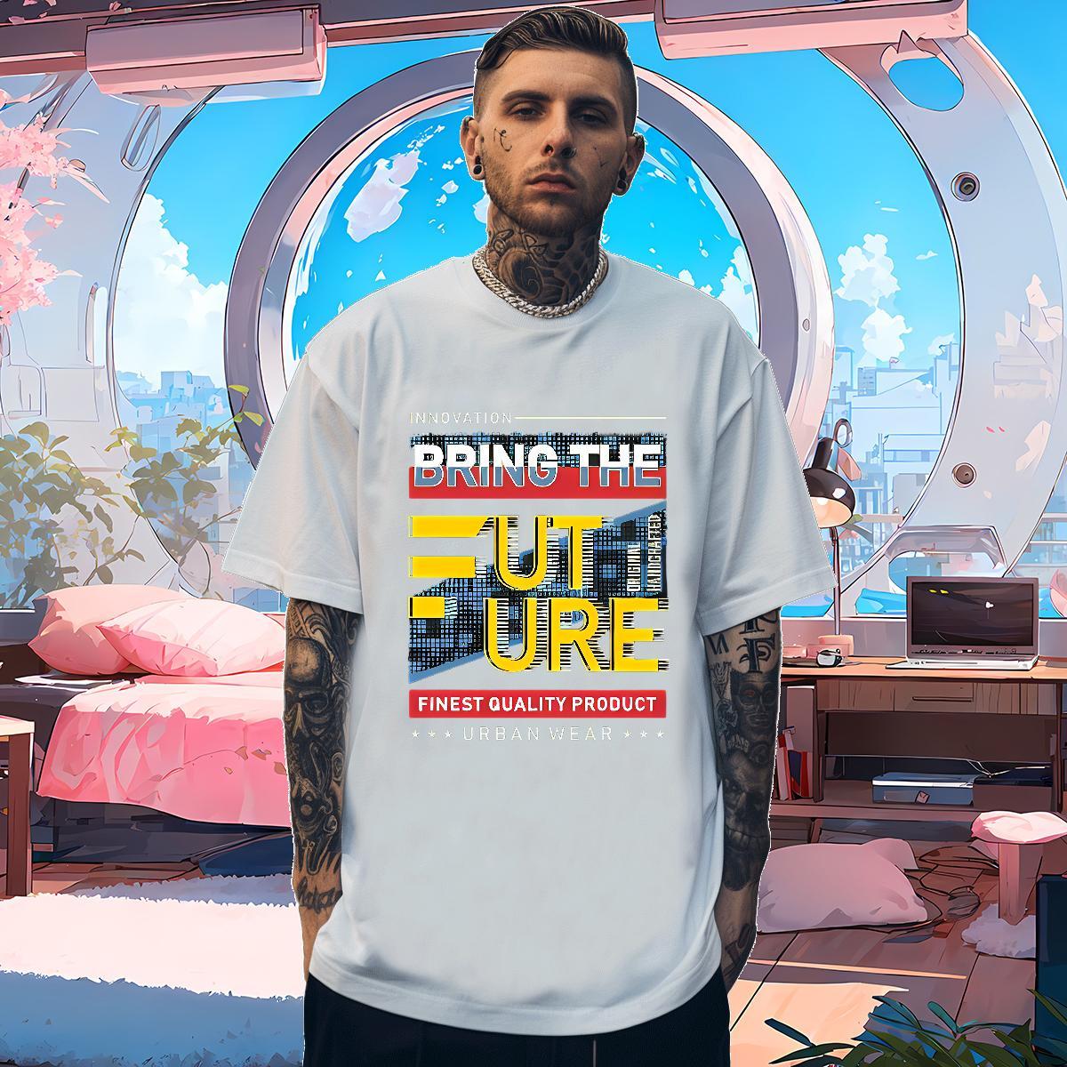 Casual New T shirt letter Top Tees 230g Cotton Sport Cool Design Anime Print Crew Neck Tshirt for Man Woman
