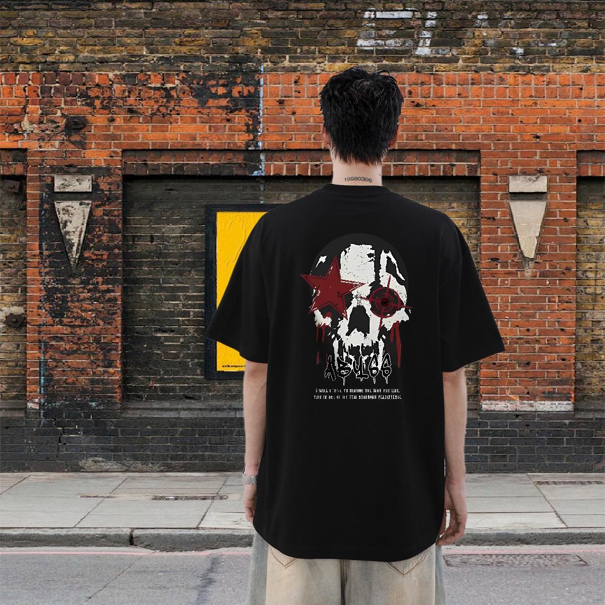 Fashion Design T shirt skull Tops Shirt 230g Cotton Street Casual Cool Design Anime Print O-Neck Short Sleeve Men Clothes T-Shirt