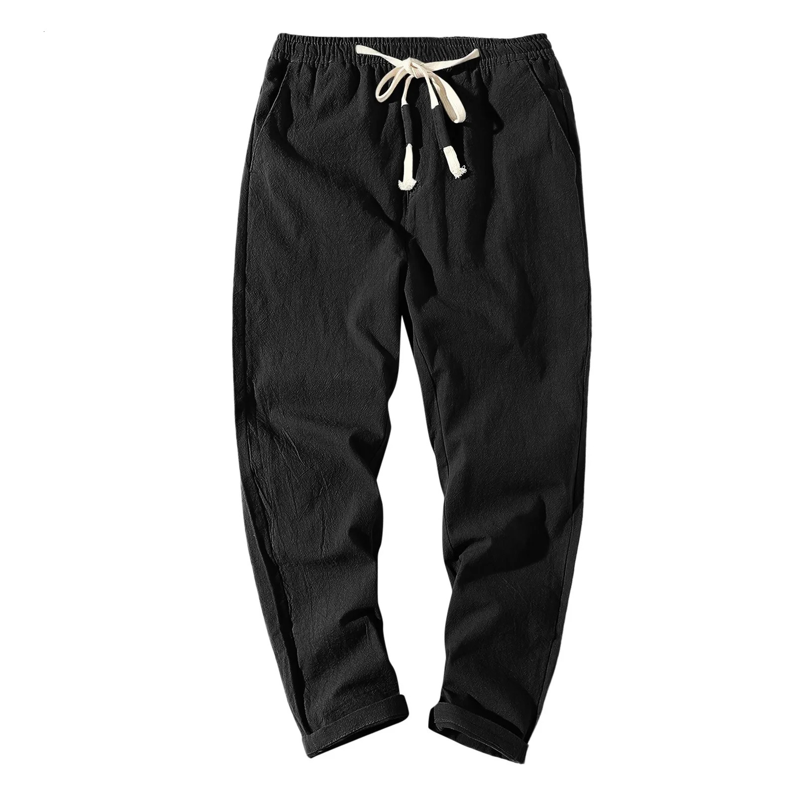 Spring Japanese Retro Twill Woven Casual Straight Pants Mens Cotton Washed Elastic Waist Drawstring Loose Trousers 240806