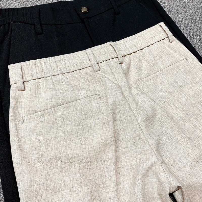Spring Summer Mens Pants Lightly Mature Slim Fit Draping Linen Solid Color High Quality Classic Business 240806