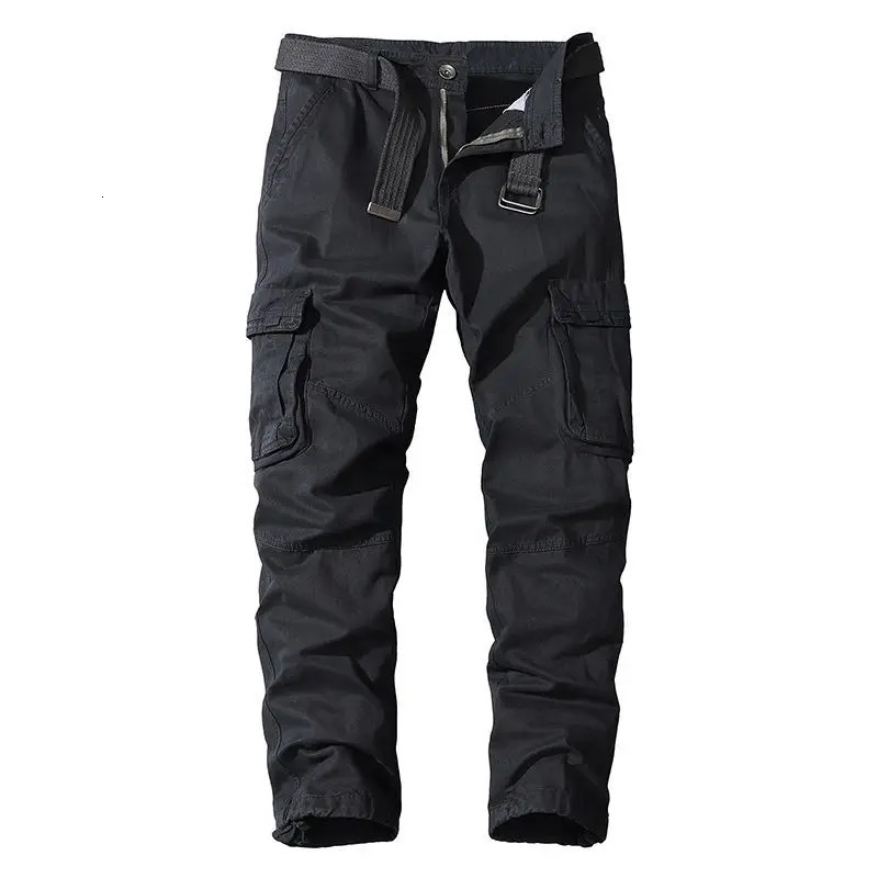Mens Military Trousers Casual Cotton Solid Color Cargo Pants Men Outdoor Trekking Traveling Trousers Multi-Pockets Work Pants 240806