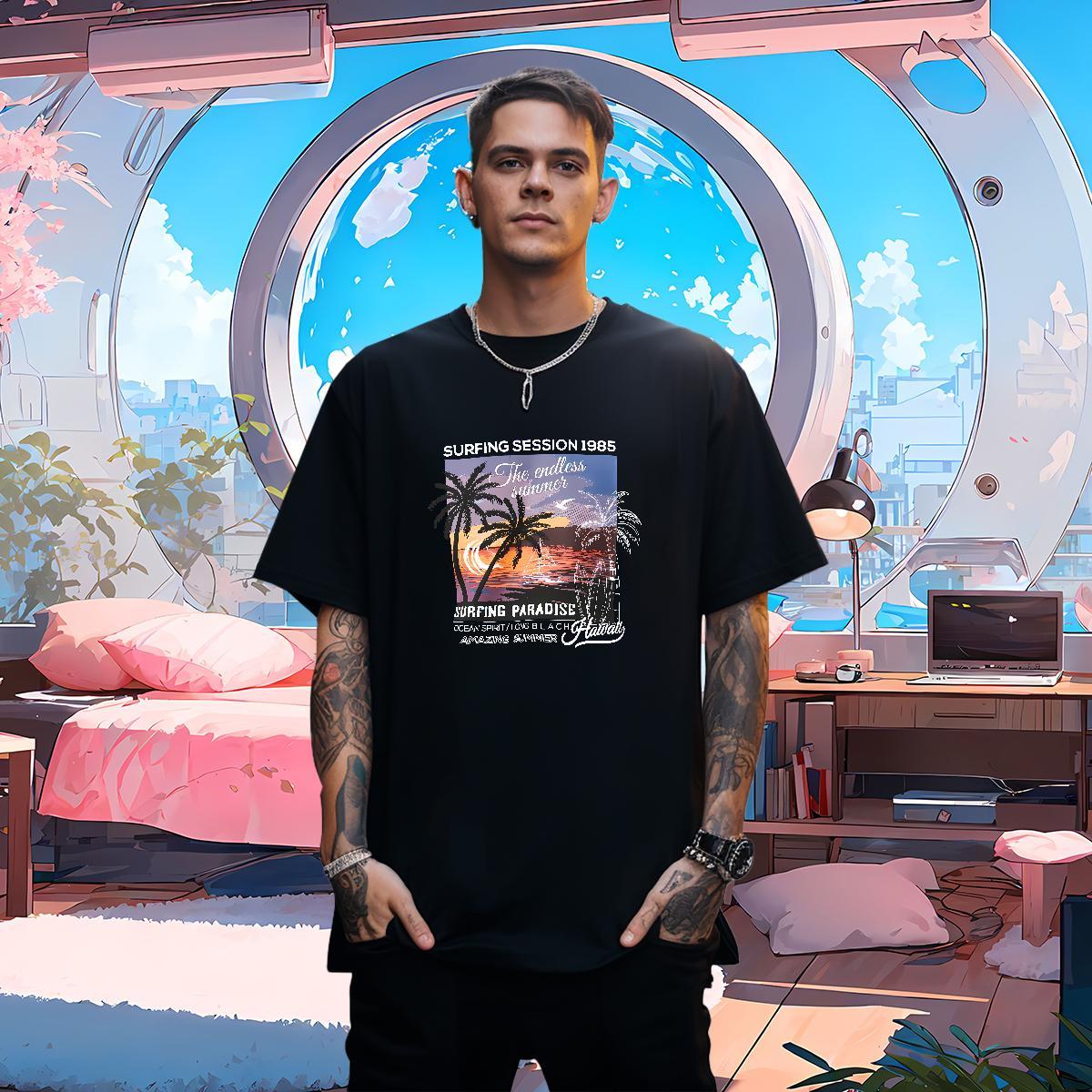 Fashion Man T Shirts tree Tshirts 230g 100% Cotton Daily Wear Soft Plus Size Cartoon Breathable Short Sleeve Men Tops Tees