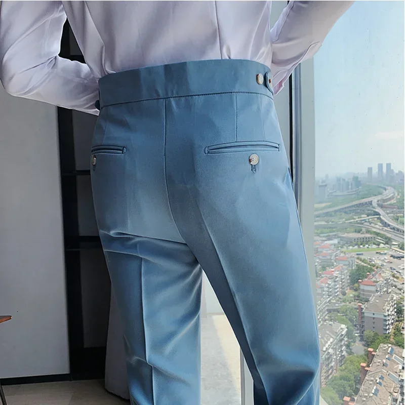 British Style Solid High Waist Suit Pant Men Business Formal Wear Trousers Quality Slim Casual Office Pants 240806