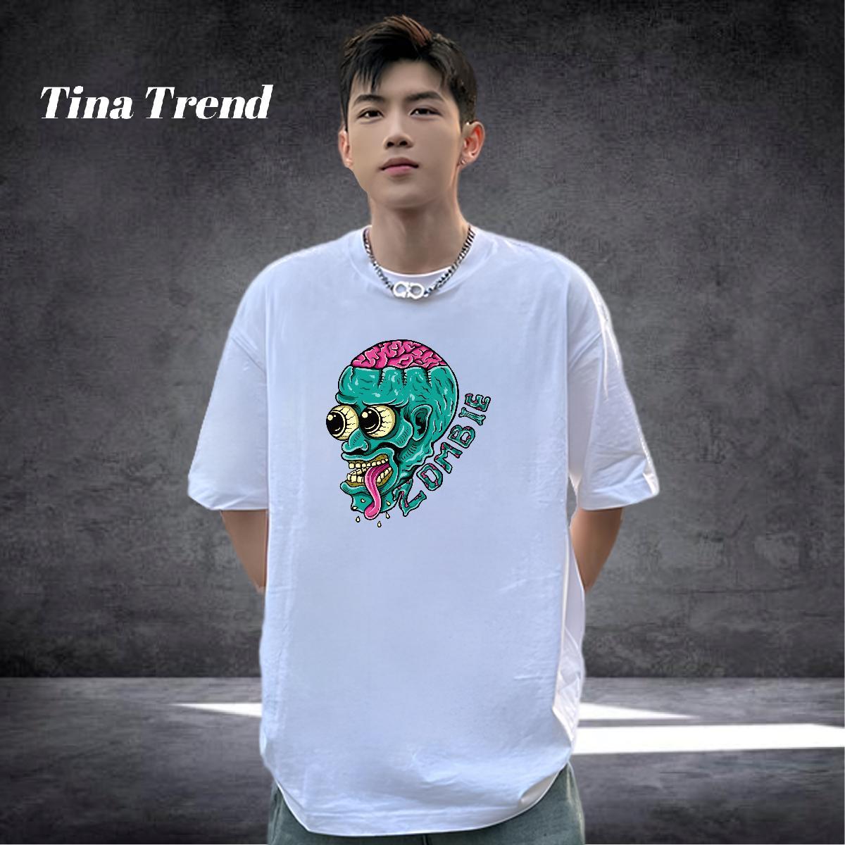 2024 Summer T shirt skull Tops 100% Cotton 230g Summer Casual Classic Oversized 3XL 4XL O Neck Short Sleeves Men Tees