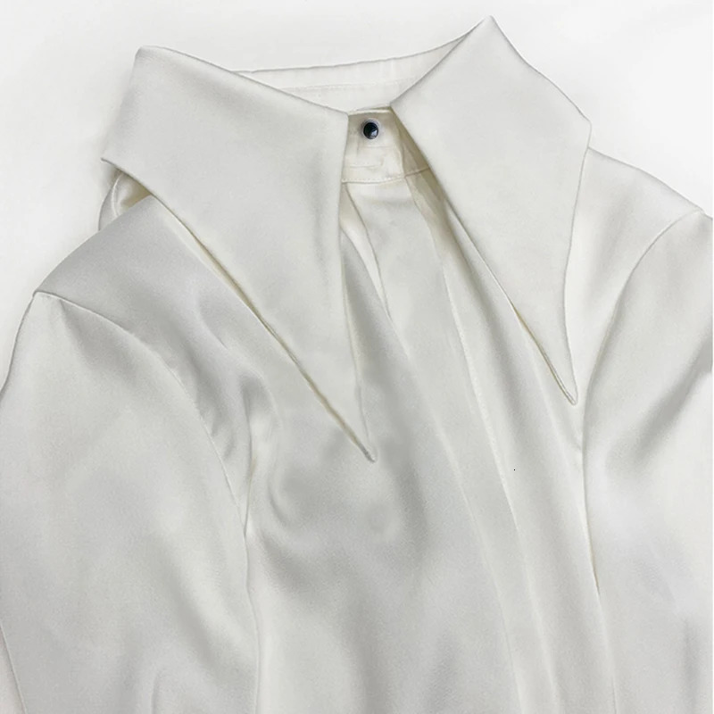 Stylish Elegant Turn Down Collar White Long Sleeve Satin Shirts Fashion Woman Vintage Blouse Office Lady Tops Blusas 16946 240807
