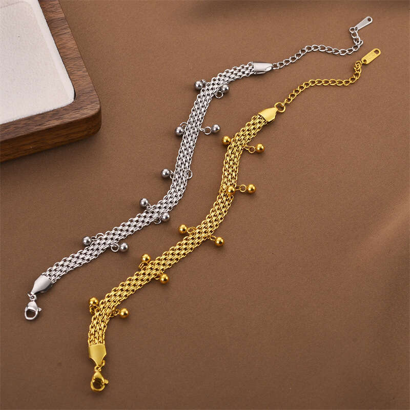 Stacked Sand Bead Zhou Family Same Style Gold Plated Titanium Steel Bracelet, Women's Non Fading Hand Jewelry