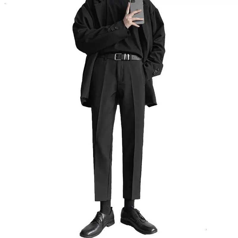 Korean black suit mens ultrathin fashion solid color business social dress straight pants soft 240816
