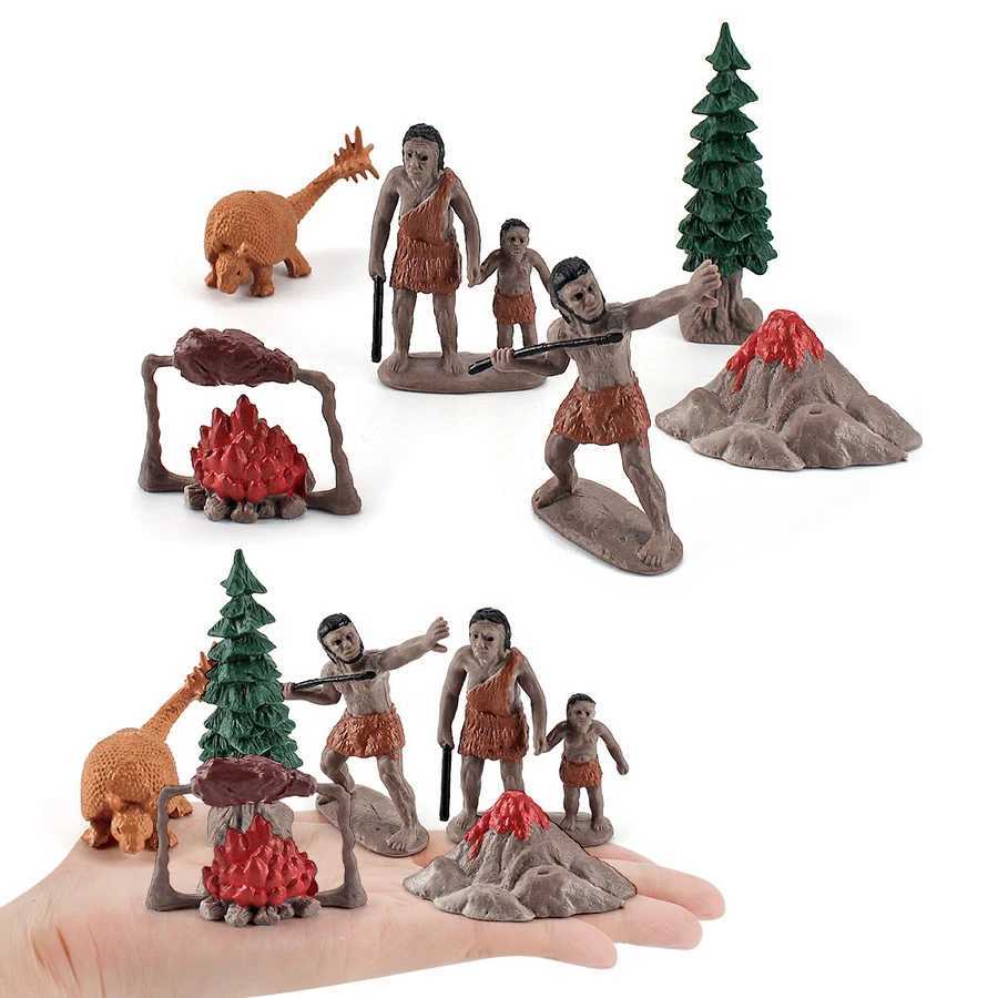 Other Toys Realistic Prehistoric Life Scene Figures Caveman Cavewoman Family Primitive Animal Models Figurines Educational Toy For Kid GiftL486