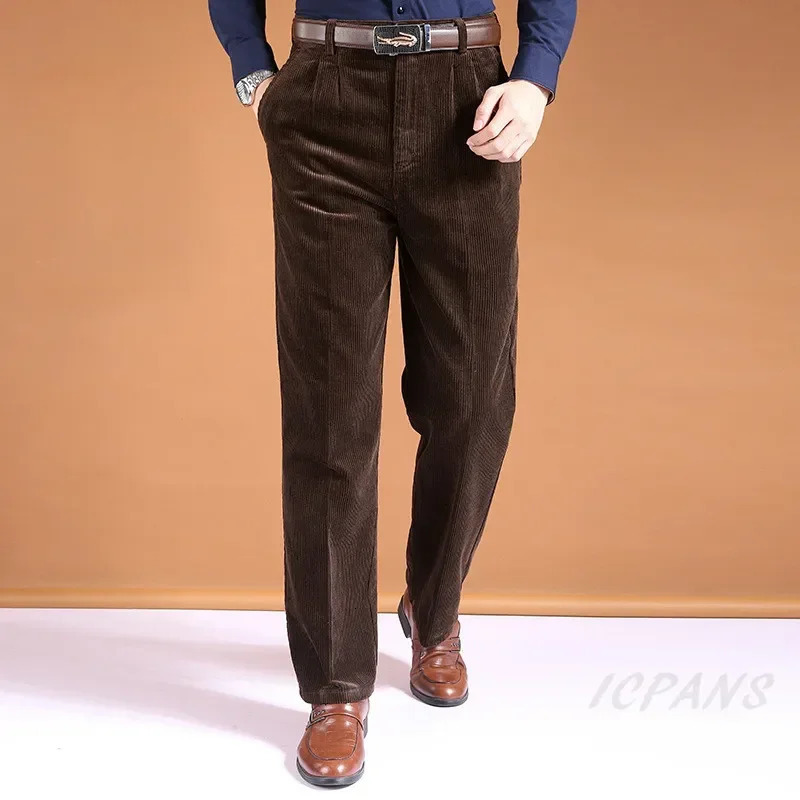 Corduroy Men Trousers Straight Thick Warm Autumn Winter Pants High Waist Mens Plus Size 40 42 44 240806