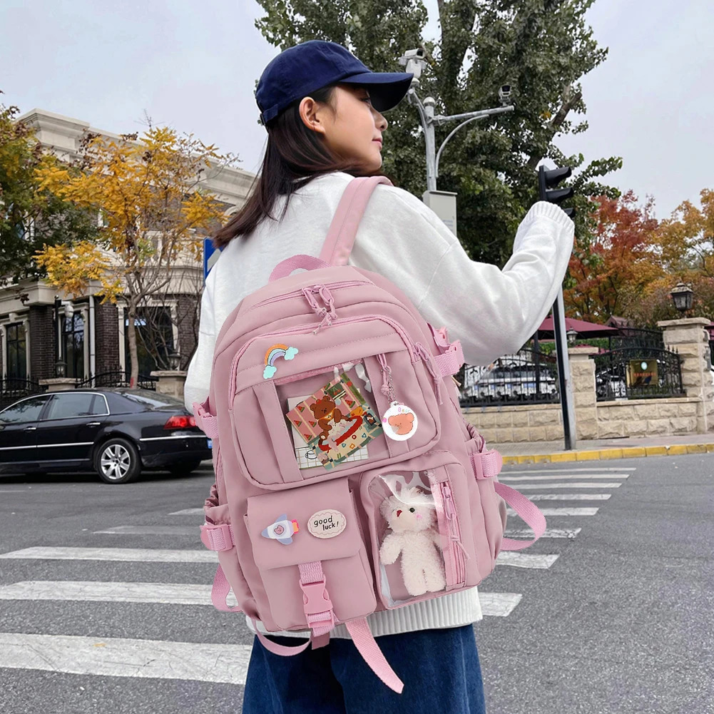 Cute Nylon Girl School Backpack Teenage Student Female Multi Pocket Kawaii Laptop Bag Mochila 240807
