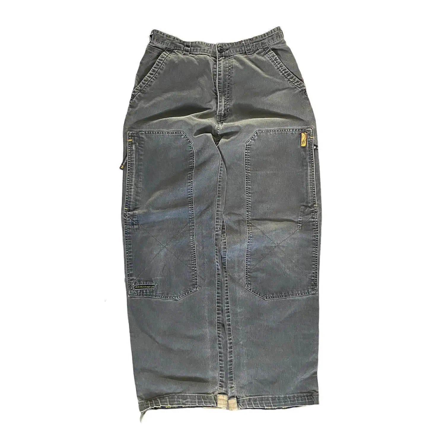 Stitching Pocket Jeans Ladies Y2K High Street Retro Loose Fashion Wide-leg Pants High Waist Casual Denim Pants Trousers 240807