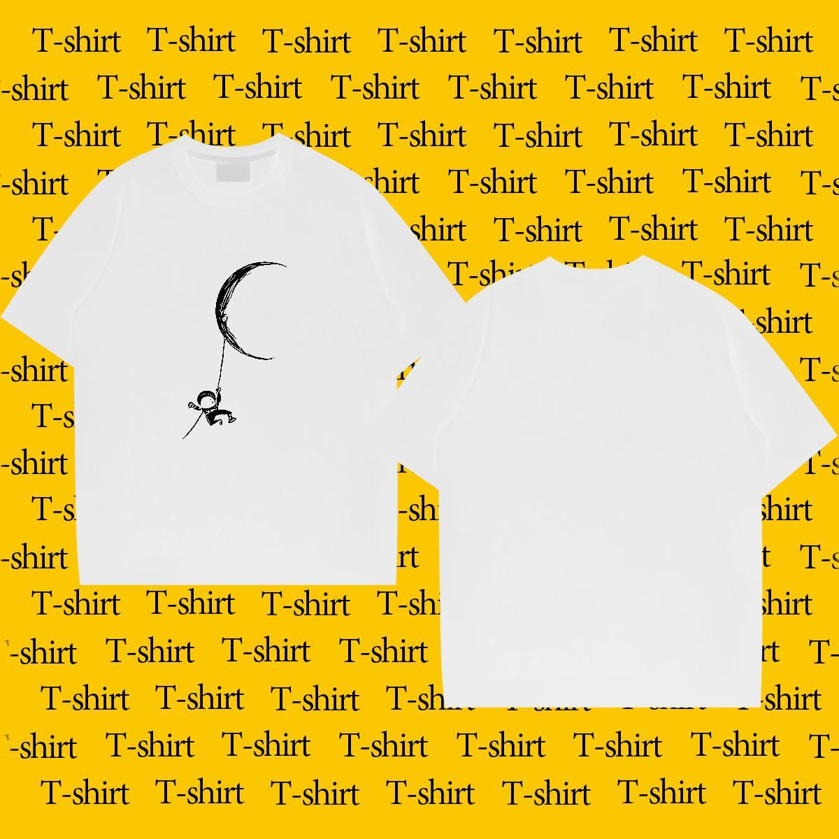 2024 New Mens T Shirts moon Top Tees 230g Pure Cotton Hip Hop Wholesale Black White Round Neck Short Sleeve Men Tees