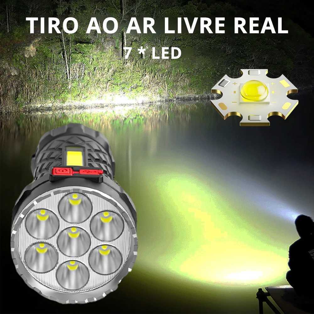 Super Bright Flashlight Ultra Powerful Led Torch Light Rechargeable COB Side Light 4 Modes Outdoor Adventure 3 In 1 Flashlight Y240731